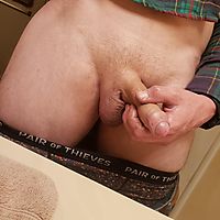 Love playing with my semi hard uncut cock