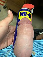 Soft cock compared to wd40 can.